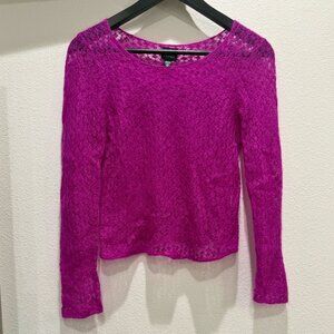 Eileen Fisher Bright Pink Magenta Mohair Blend Open Knit Crochet Sweater Small